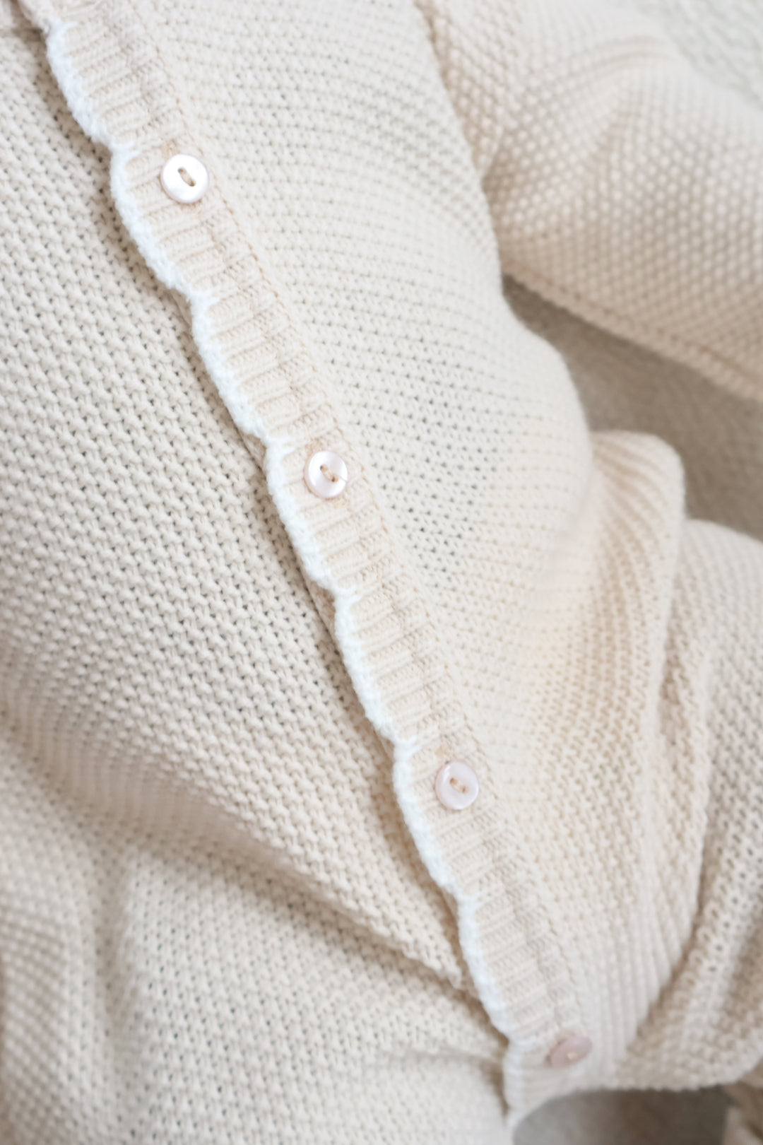 Scallop Edge Knitted Onesie Beige