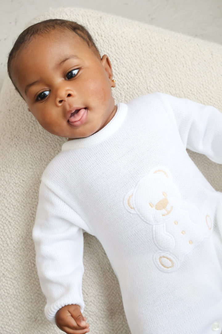 Teddy Bear Knitted Onesie White