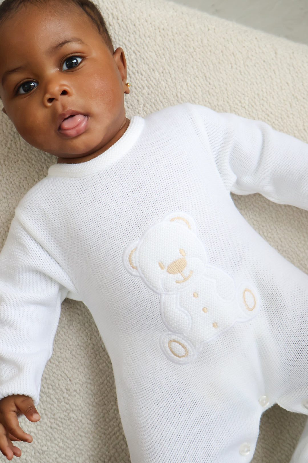 Teddy Bear Knitted Onesie White