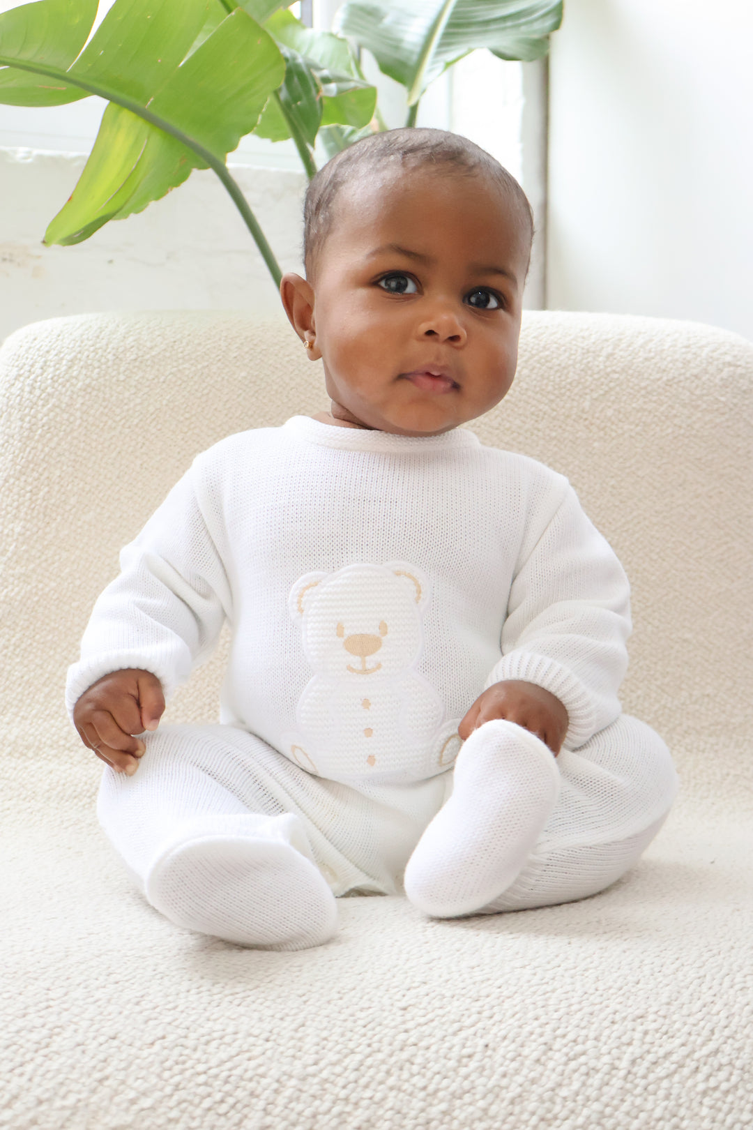 Teddy Bear Knitted Onesie White