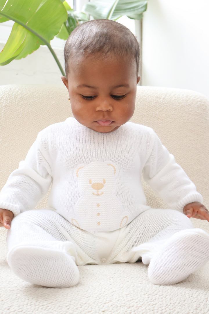 Teddy Bear Knitted Onesie White