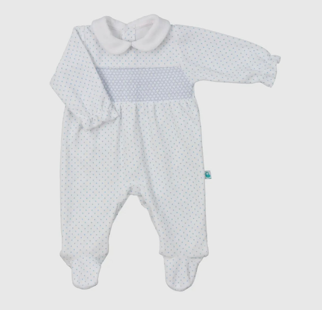 Cotton Blue Polka Dot Baby Grow