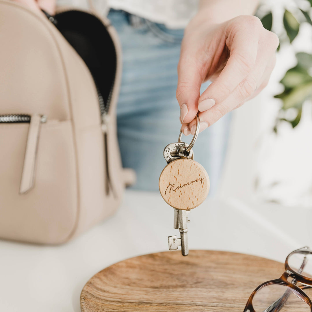 Mummy Wooden Engraved Keyring