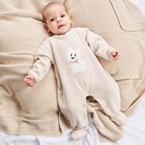 Scotty Dog Knitted Onesie Beige